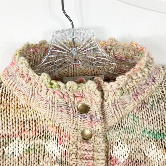 Nwot LOVESHACKFANCY Cardigan M Pink White-Hearts Gold-Snap-Up Wool Cotton Pocket - Picture 7 of 16